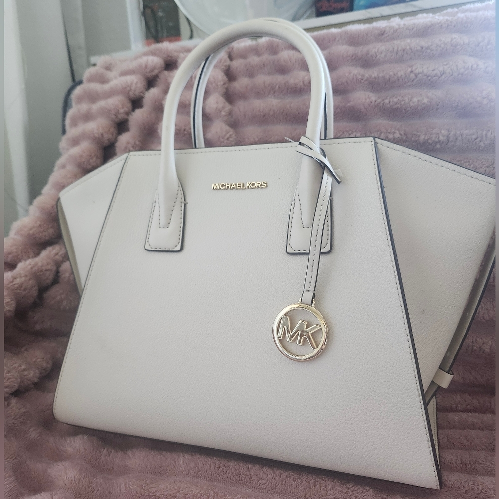 Michael Kors Cream Avril Leather Satchel Bag